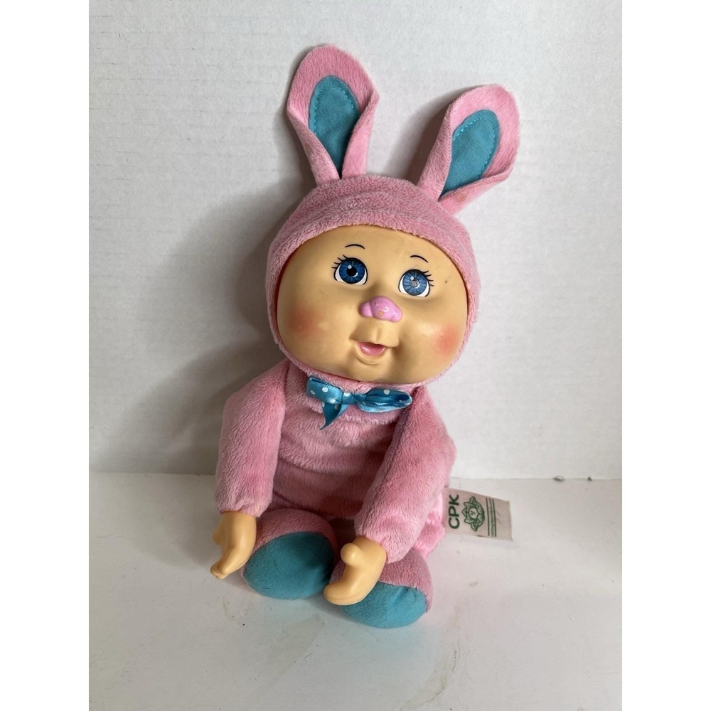 Cabbage Patch Kids Cuties Bunny Rabbit Pink 12" Plush Doll blue bow   Very Soft!